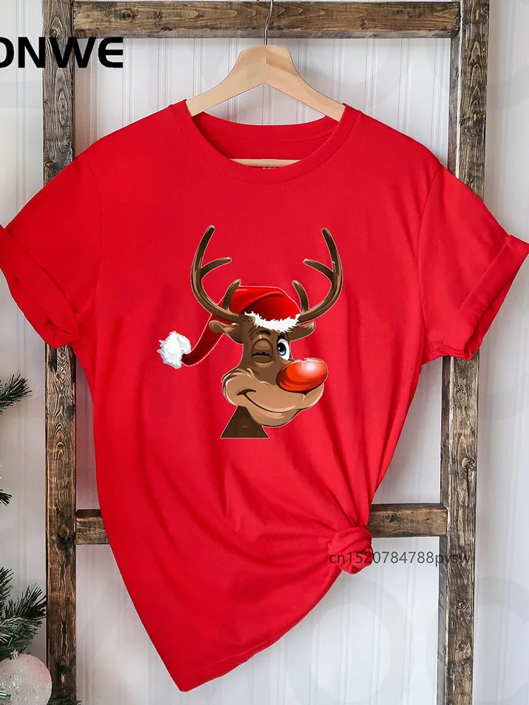 

Женская Красная футболка с принтом Санта-Клауса