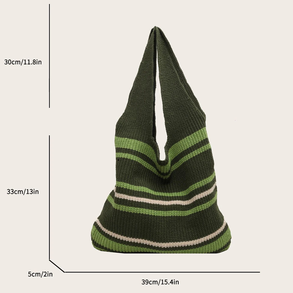 Striped Knitted Women's Bag Knit Eco Bag Korean Shopper Y2K Crochet Rope Shoulder Bag Female Knitting Handbag Student Hobos Book