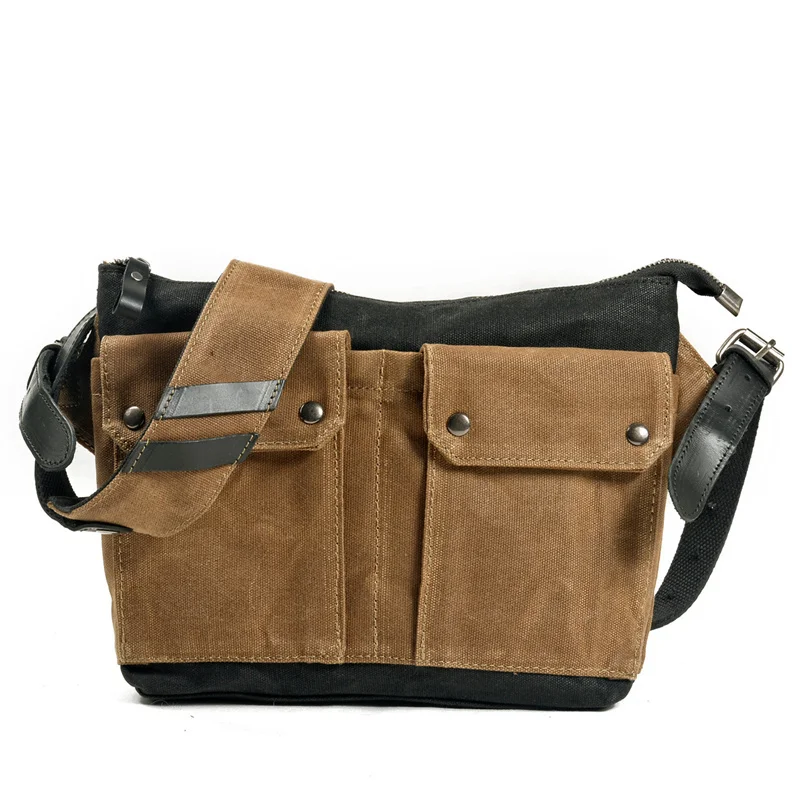 

Retro oil wax canvas hit color messenger bag men and women small mini carry daily leisure outdoor riding