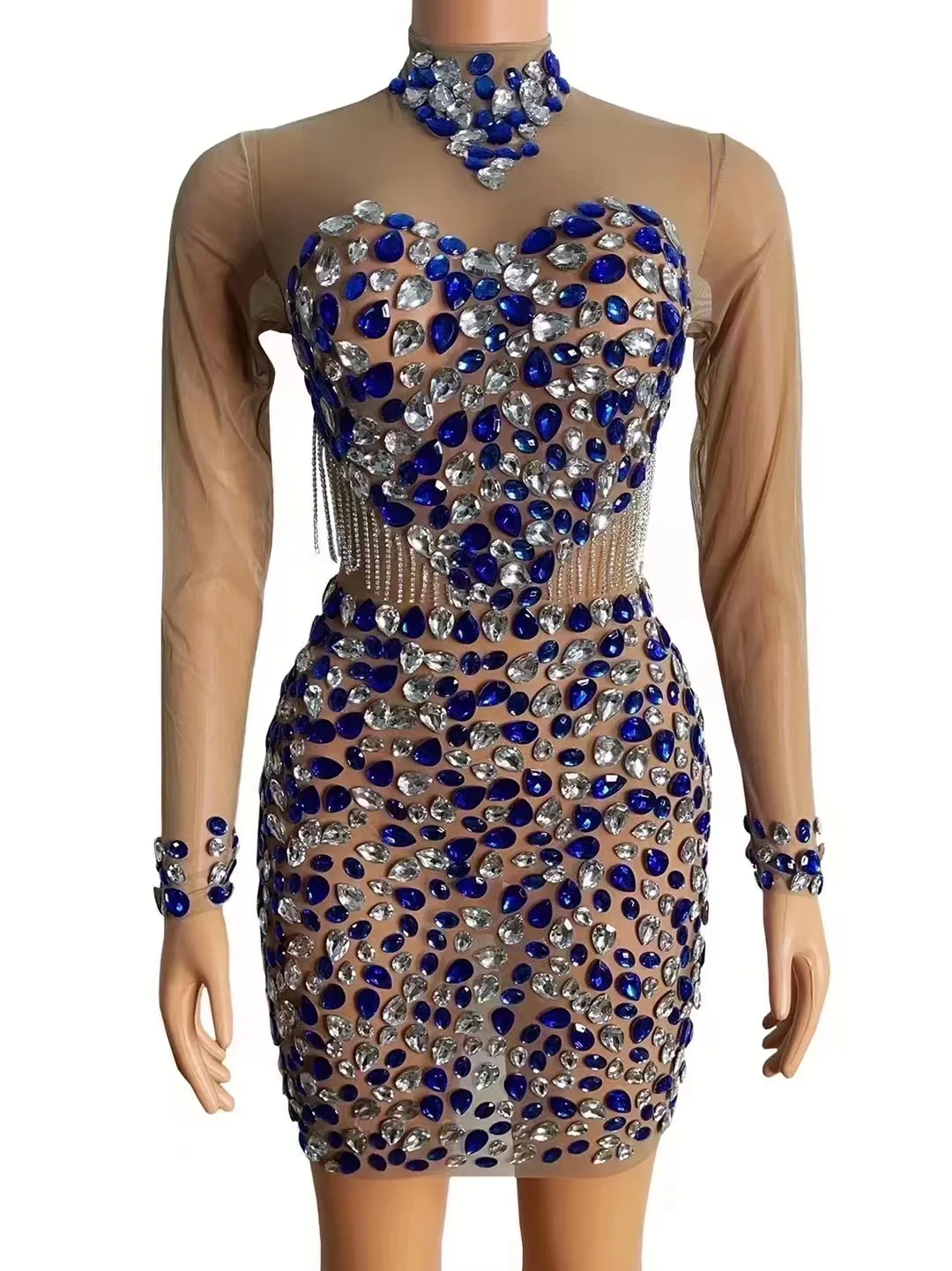 

SilverBlueRhinestonesNudeTransparentDressEveningCelebrateWomenDancer showoutfit дни рождения, сексуальные платья