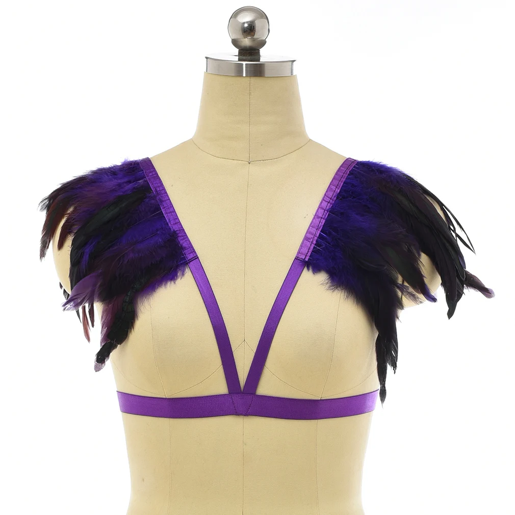 Черная шаль с натуральным перьем накидка на плечи готический воротник для