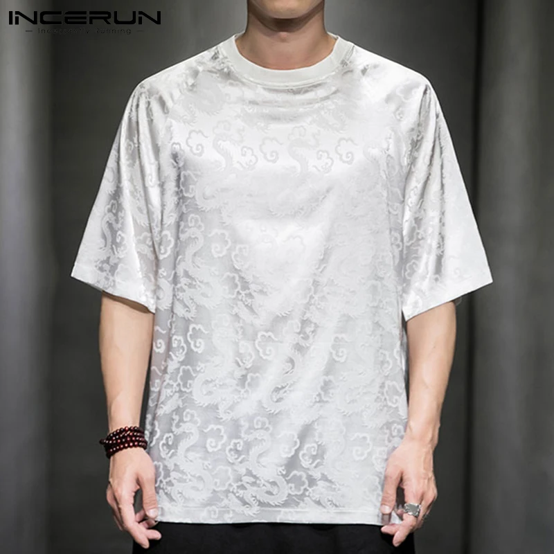 

Men Casual T Shirt Printed O-neck Half Sleeve Loose Streetwear 2022 Korean Men Clothing Breathable Leisure Camisetas 5XL INCERUN
