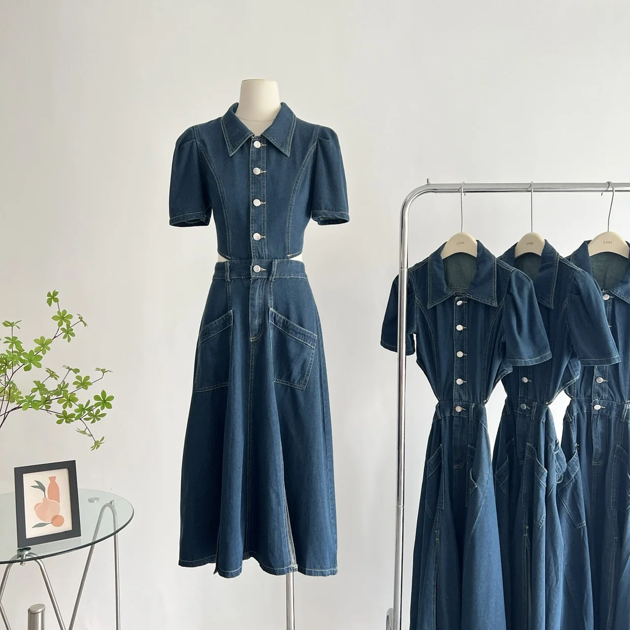 

High Street Denim Mid-length Dresses Puffed Sleeves And Sexy Party Comfortable Elegant Women's Dress A-Line Women's Dress