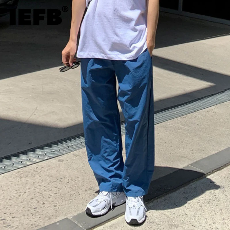 

IEFB Summer Thin Men's Loose Straight Casual Overalls Male Korean Fashion Wide Leg Trousers Versatile Workwear Pants New 9C441