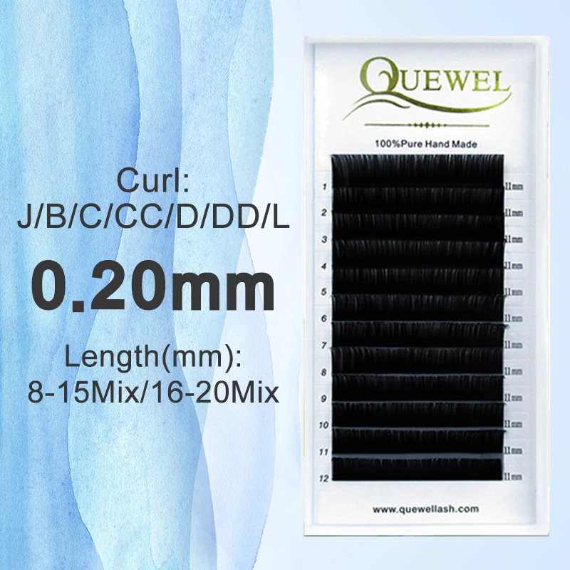 

0.20mm Eyelash Extension 12Rows False Individual Eyelashes Faux Mink Korea PBT J/B/C/CC/D/DD Curl Silk Cilios Quewel Lash