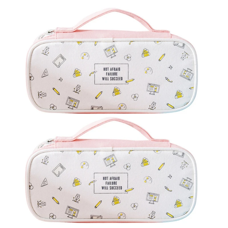 

NEW-2Pcs Pencil Case Pencil Bag Pen Pouch Box Marker Holder Office School Supplies Stationery Organizers For Girls Kids,Pink