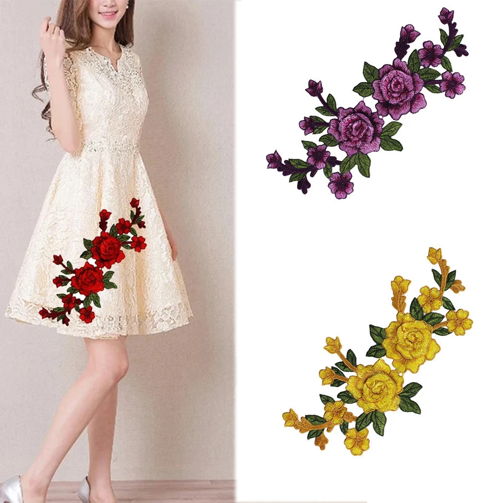 

2pcs Embroidery 3D Flower Applique Lace Patches for Dress T-shirt Repair Motif Floral Decorative DIY Sewing Apparel Accessories