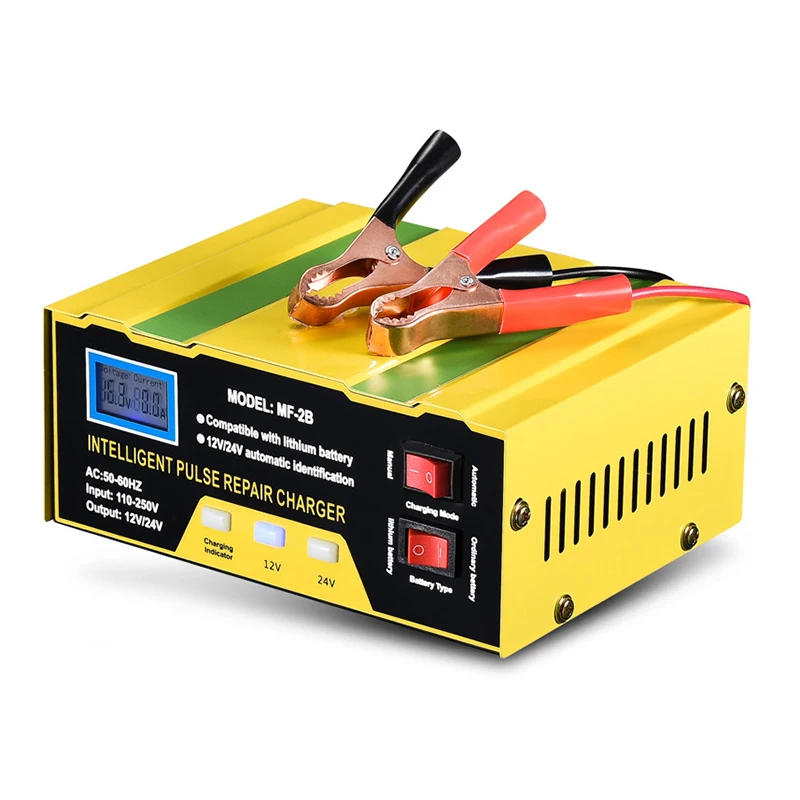 12V 24V Car Motorcycle Battery Charger Fully Automatic Intelligence Pulse Repair Battery Power Charging Copper EU Plug US Plug