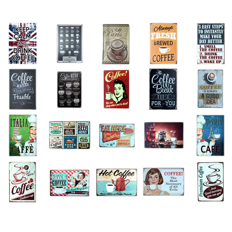 

Vintage Coffee Metal Tin Signs Pub Bar Cafe Home Decoration Wall Art Room Decor Poster Retro Plates for Adults Gifts
