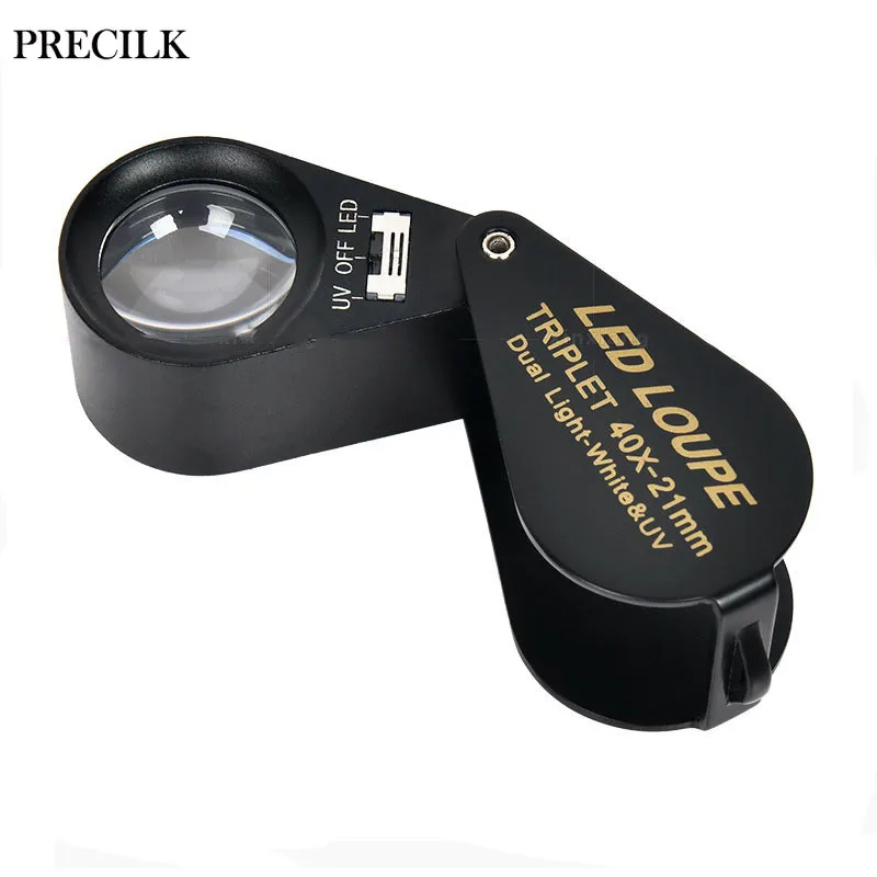 

10X 20X 30X 40X Metal LED Fold Handheld Magnifier Loupe Repair Magnifying Glass Antique Gemstone Jade Diamond Ring Appreciation