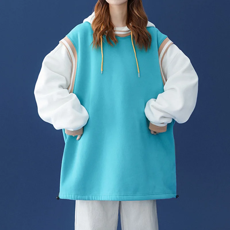 

2023 New Oversize Hoodies Women Pulovers Hooded Warm Loose Hoodie Woman Patchwork Sweatshirts Female