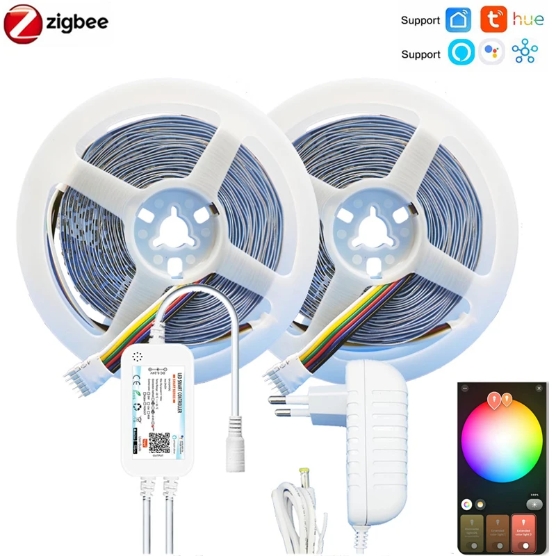 Контроллер светодиосветильник Zigbee 5050 + 3528 RGBCCT, 12 в пост. Тока, 90 светодиодный одов/м, 1-10 м