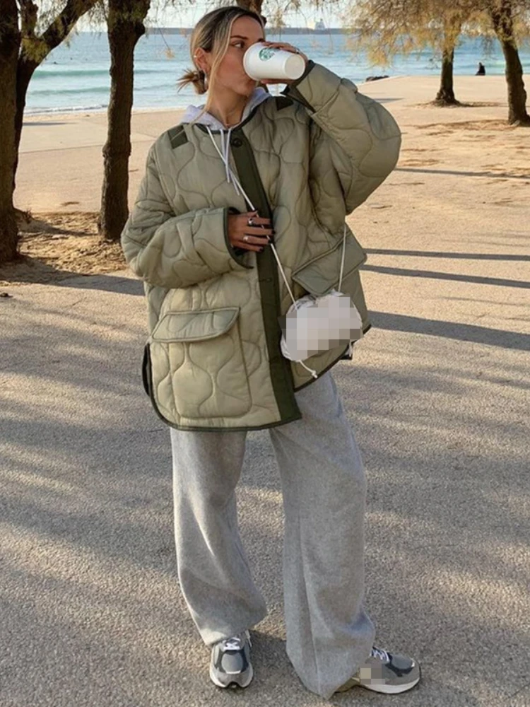 

Winter Clothes Women 2023 Fashion Coats Oversized Loose Slimming Long Sleeve Cotton Coat Women Wave Pattern Cotton Coat Jackets