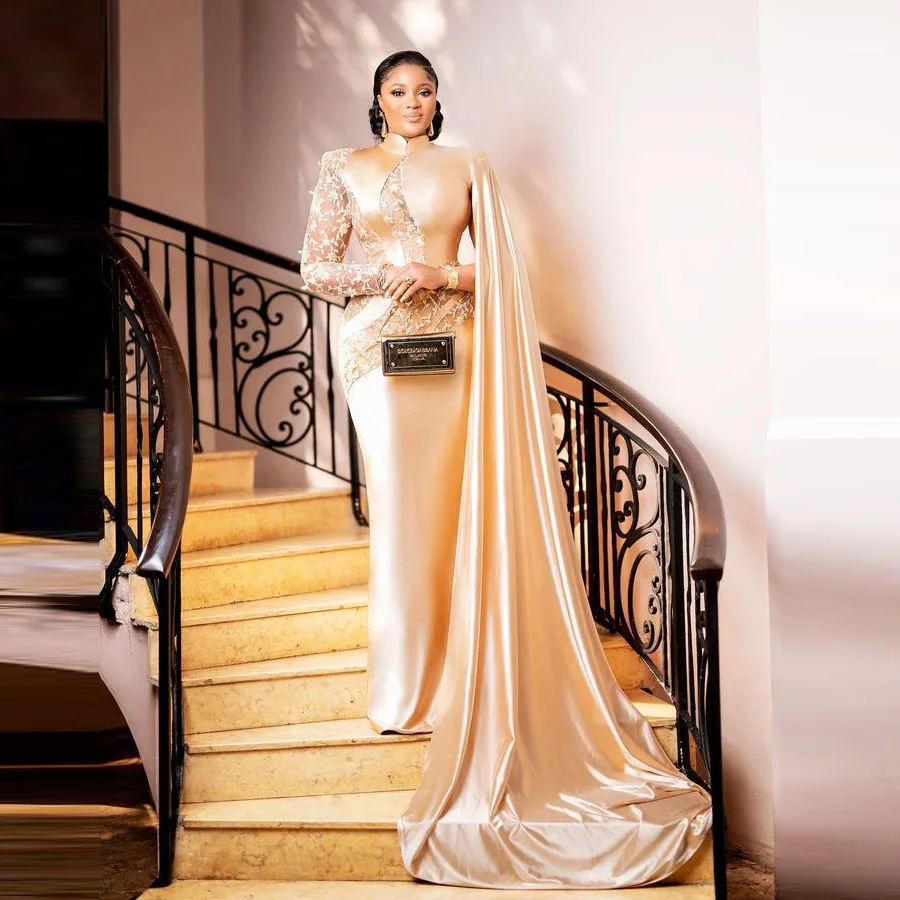 

African Women's Evening Dress Open Long Sleeve Lace Mermaid Prom Dress Plus Size Aso Ebi Party Dress فساتين السهرة