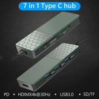 usb 3 0 type c hub 7 in 1 multi splitter adapter with tf sd reader slot for macbook pro 13 15 air pc computer accessories