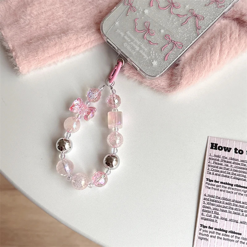 Высококачественный блестящий чехол для телефона с розовой лентой и браслетом