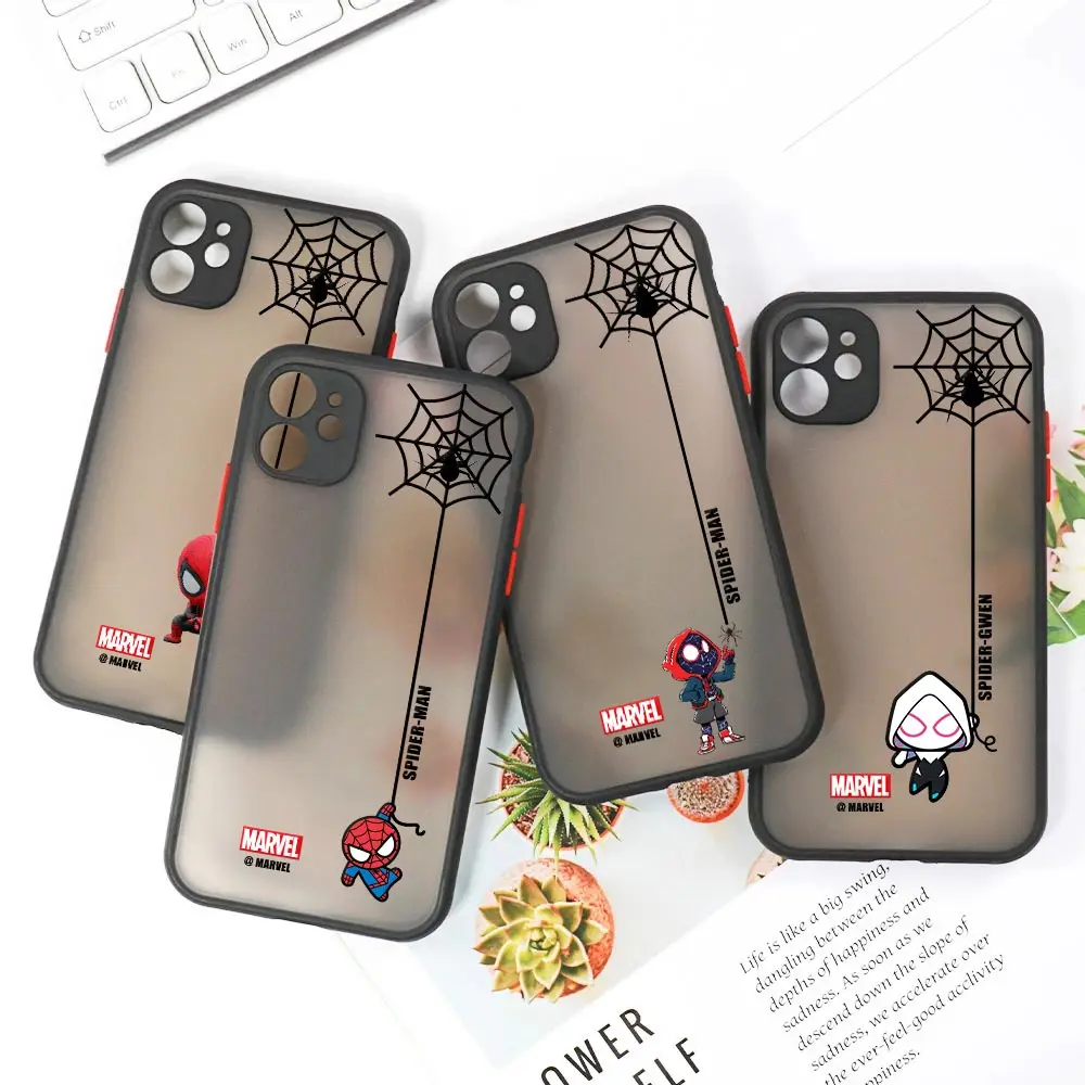 

Cute Marvel Spider Man Gwen Miles Morales Clear Case For iPhone 14 13 Pro Max 12 11 Pro SE XS XR 7 8 Plus Funda Matte Back Cover