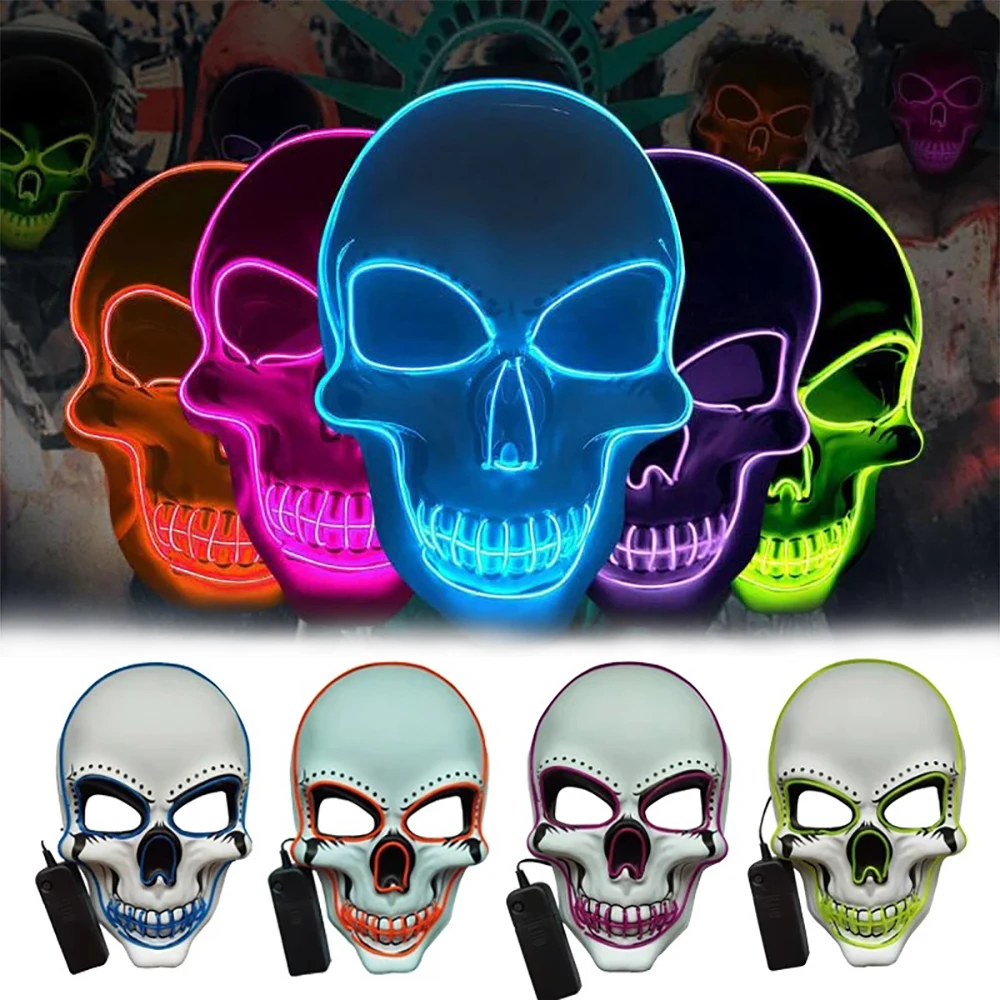 

Halloween Mask Light Glow In The Dark LED Scary Masque Masquerade Neon Party Face Masks Kids Men Women Cosplay Costume Supplies
