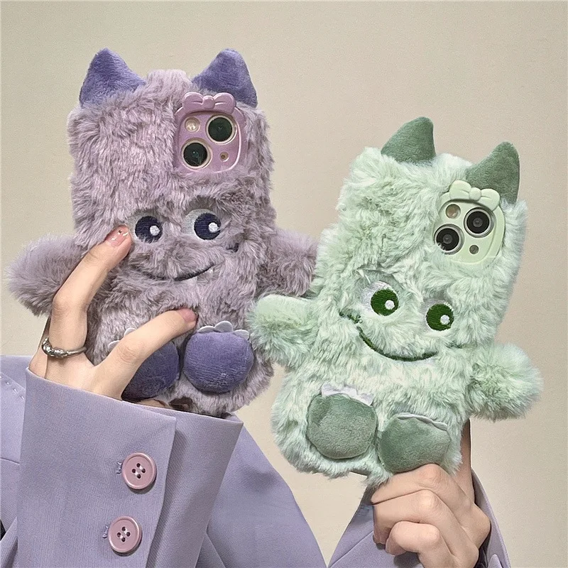 

Plush little monster for iphone14pro max phone case Apple 13pro lovers autumn winter 12 cute 14 phone cover