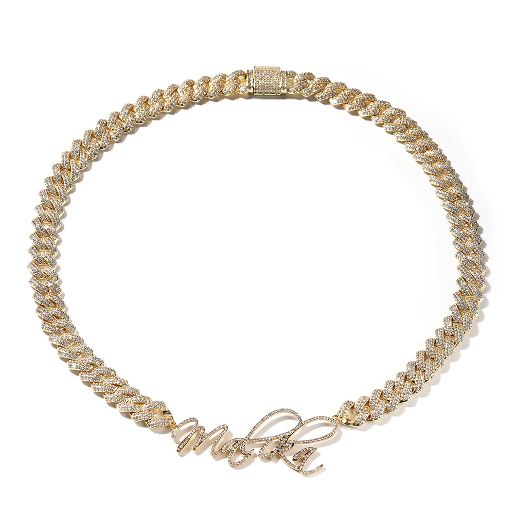 UWIN Custom Name Necklace With 13mm Pave Setting Cuban Chain Personalized Name Choker for Women Fashion Personalized Jewelry