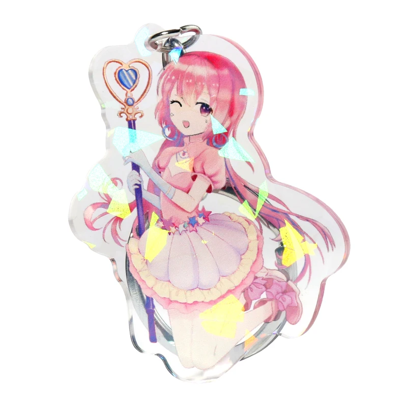 

fashion cartoon anime custom made white style keychains wholesale printed acrylic plastic hologram charms