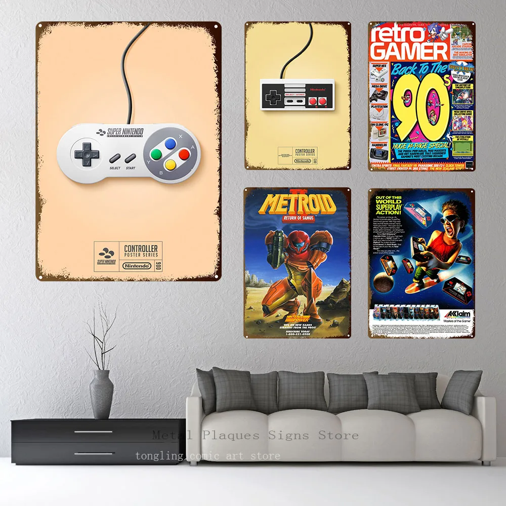 Video Game Metal Tin Sign Cartoon Retro Gamepad Poster Wall Decor Home Room Wall Stickers Decorative Plaques Wall Plate Sign