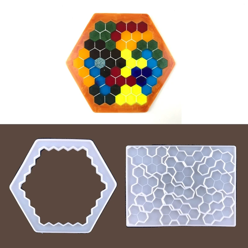 

H9ED Honeycomb Jigsaw UV Crystal Epoxy Resin Mold Handmade Children Early Educational Puzzle Toys Silicone Mould DIY Crafts