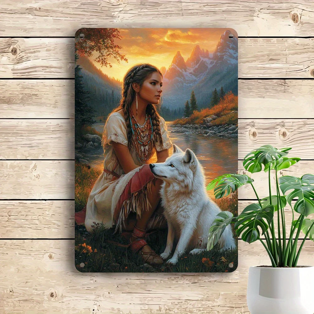 

Металлическая вывеска с изображением волка и леди