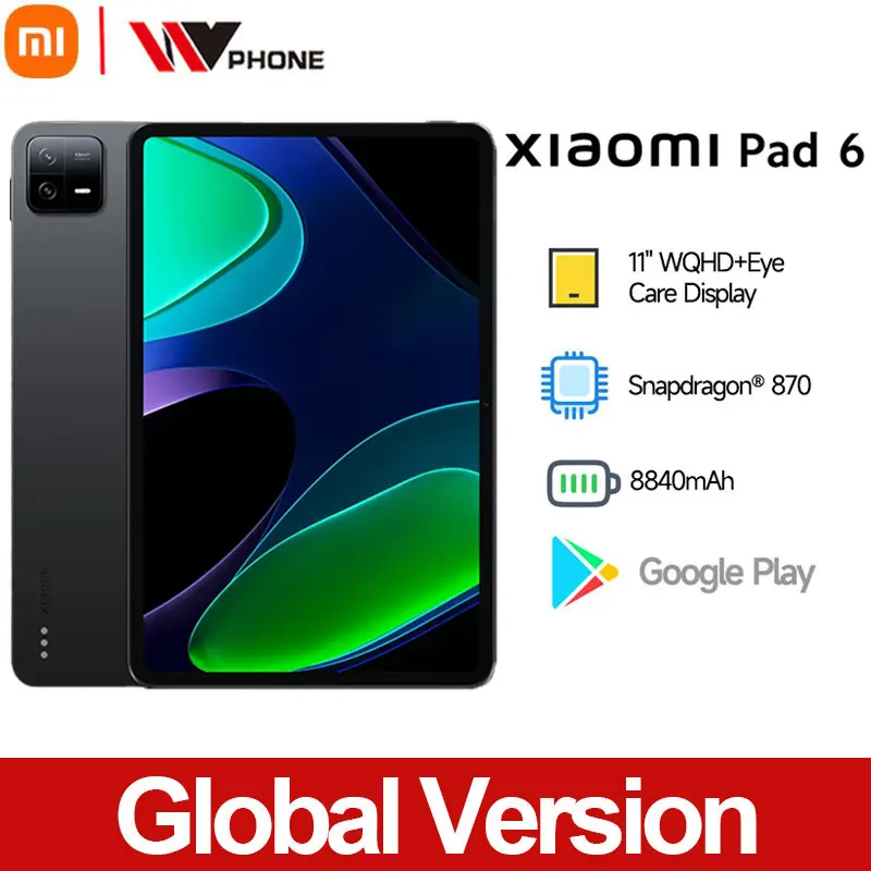 Глобальная версия Xiaomi Pad 6 11-дюймовый дисплей WQHD + Eyes Care Snapdragon ® 870