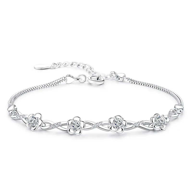 

Authentic S925 Sterling Silver Crystal Vintage Plum Blossom Flower Bracelet Bangle For Women Girl Lady Wedding Birthday Gift