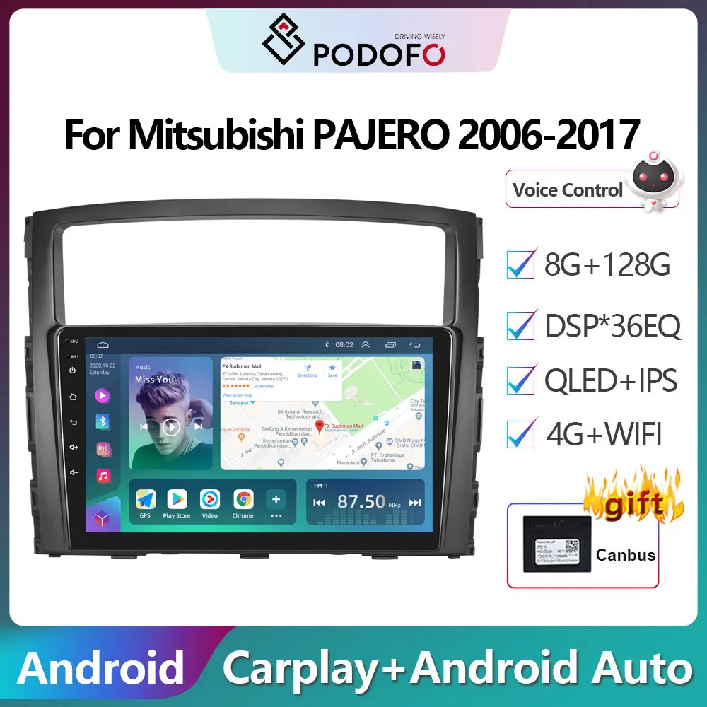 

Автомагнитола Podofo, 2DIN, Android 10, мультимедийный видеоплеер для Mitsubishi PAJERO 2006-2017, GPS-навигация, 2DIN, Carplay, автостерео
