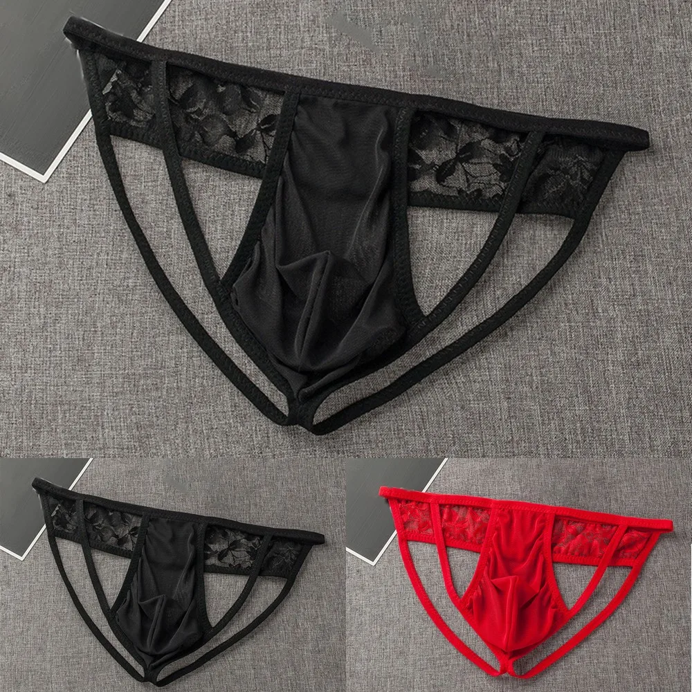 

Mens Mesh Sheer Low Rise Thong Jockstrap Lace Bikini G-string Underwear Tangas Low Waist Thongs Open Back See Through Underpants