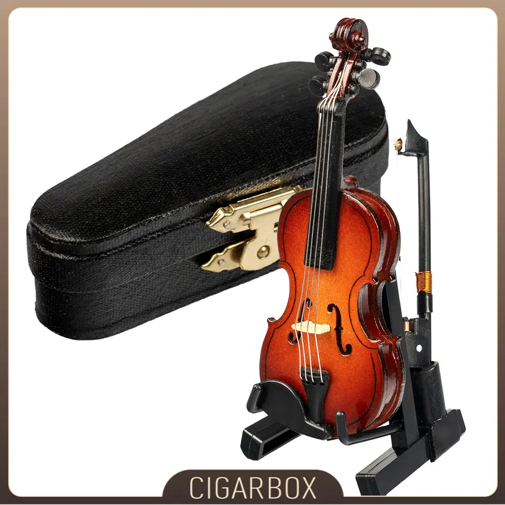 

Mini Violin Model With Mini Violin Bow Stand Wooden Musical Instruments Collection Decorative Ornaments Mini Violin Case