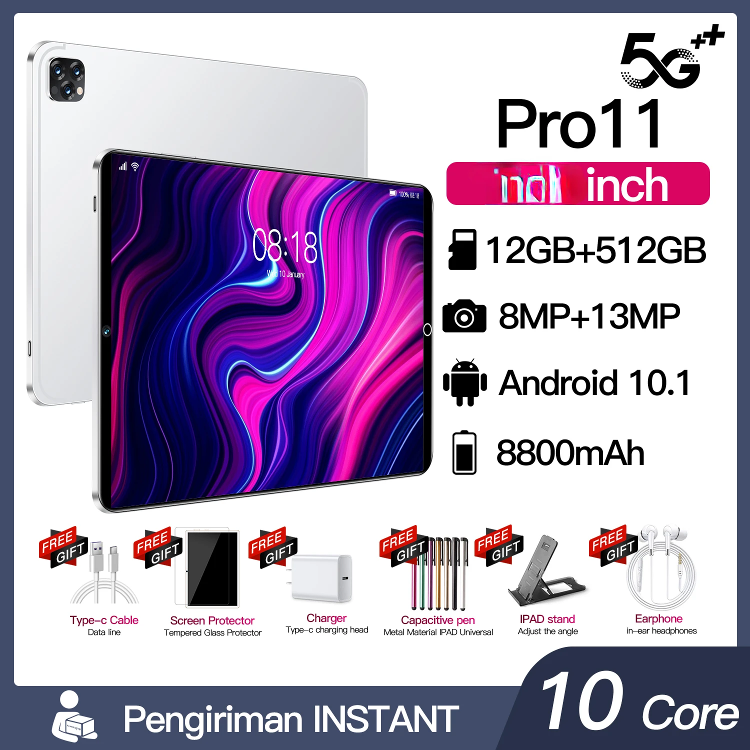 

2022 New Tab Pro11 Tablet Pad 10.1'' FHD+ Display 12GB 512GB MTK Helio G85 Octa core PC Mode 8600mAh 13MP Camera Android 12