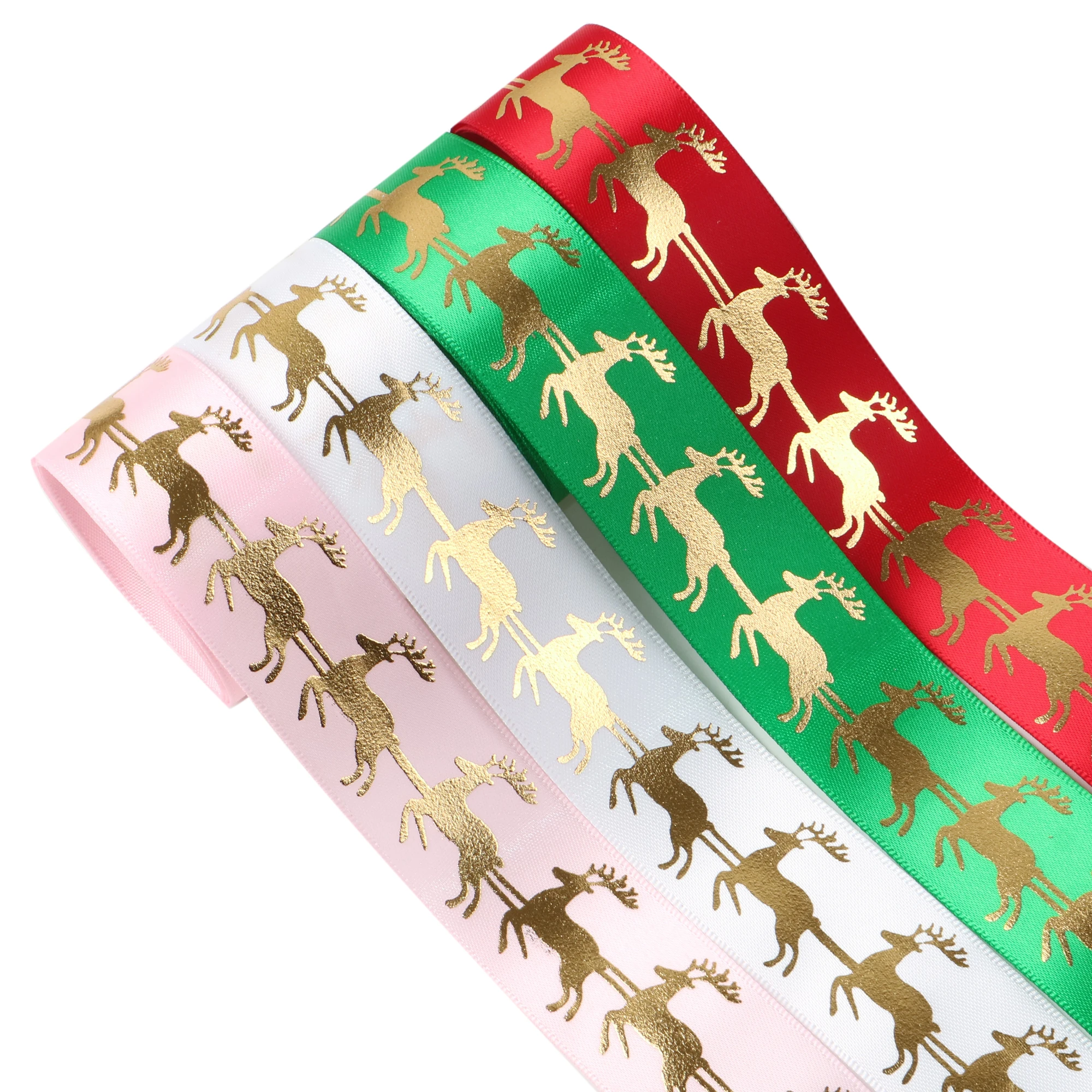 

Christmas 25mm Grosgrain Ribbon Deer Gingerbread Man Gold Foil DIY for Crafts, Hair Bows, Gift Wrapping, Wedding Party Decor