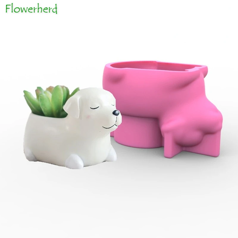

3D Cute Dog DIY Creative Pen Holder Flower Pot Silicone Mould Aromatherapy Candle Mold Food Grade Chocolate Cake Decoration