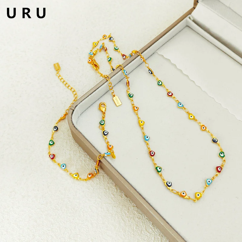 

Fashion Jewelry Sets Colorful Heart Beads Necklace Bracelet Hot Sale Popular Style One Layer Women Bracelet For Party Gifts