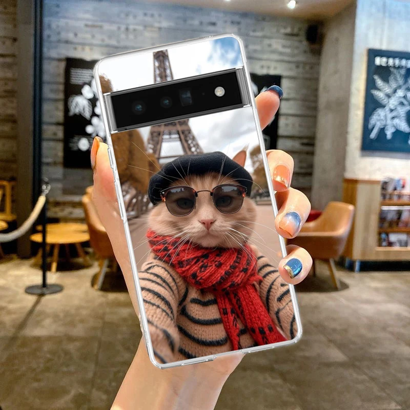 Cartoon Fun Cat Pet Dog Phone Case For Google Pixel 9 8 7 6 Pro XL 8A 7A 6A 5 4 5A 4A 3A 5G soft Silicone Clear TPU Cover