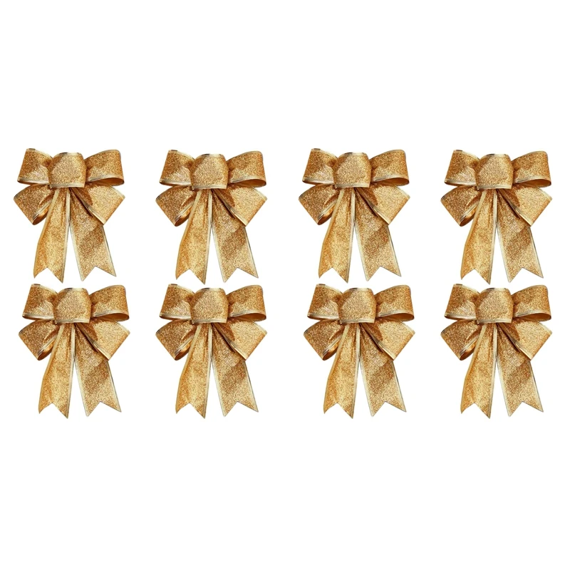 

Hot YO-20PCS Christmas Tree Decoration Bows Ribbon Gold 25 X 21Cm Xmas Ornaments