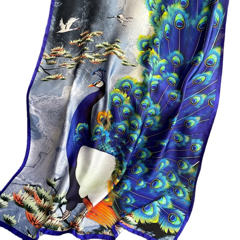 Шелковые шарфы с принтом животных женские дизайнерские шали и павлиньи длинная