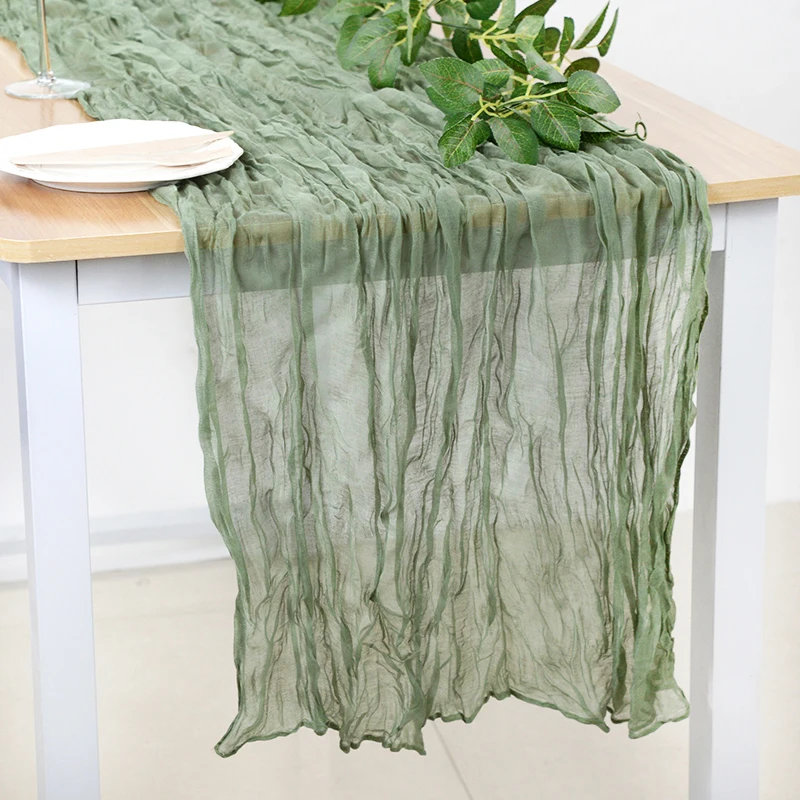 

Semi-Sheer Gauze Table Runner Sage Cheesecloth Table Cloth Cover Retro Boho Wedding Party Dining Table Banquet Arches Cake Decor