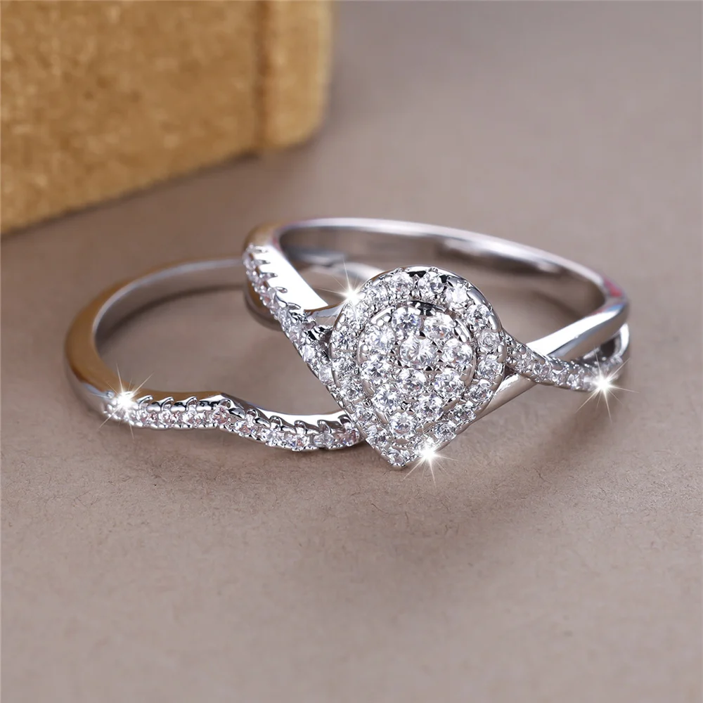 Роскошный женский кристалл с белым цирконом комплект обручальных колец