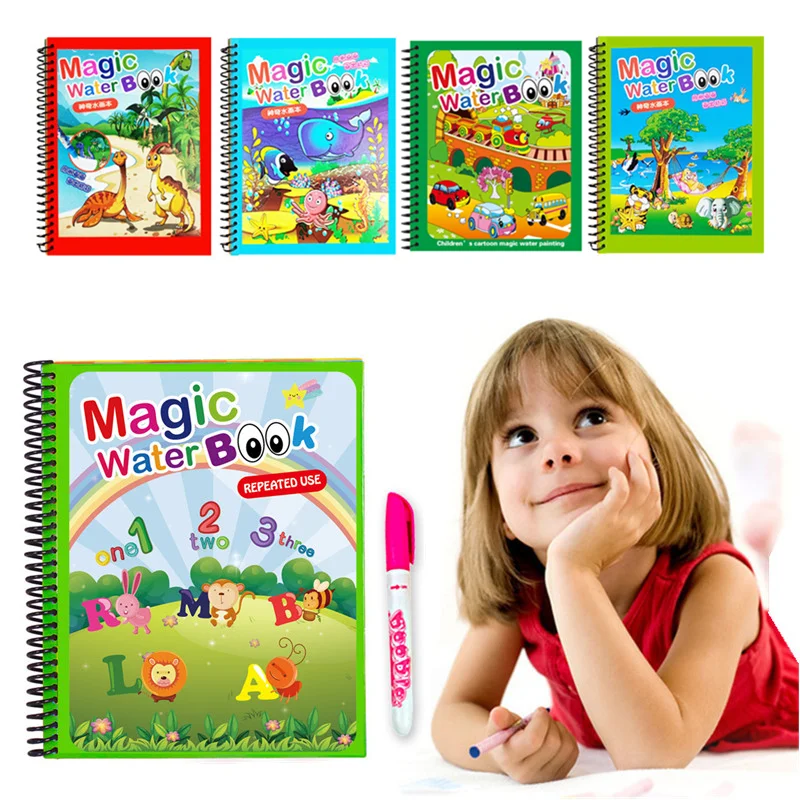 

Детские Волшебные книжки для раскрашивания воды, детские игрушки для рисования, многоразовая Волшебная водная книга с ручкой, детская игрушка Монтессори для раннего развития