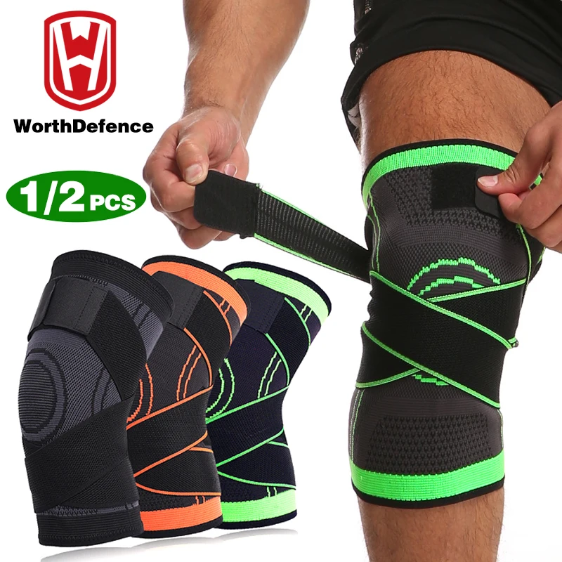 Worthdefence 1/2 PCS Knee Pads Braces Sports Support Kneepad Men Women for Arthritis Joints Protector Fitness Compression Sleeve