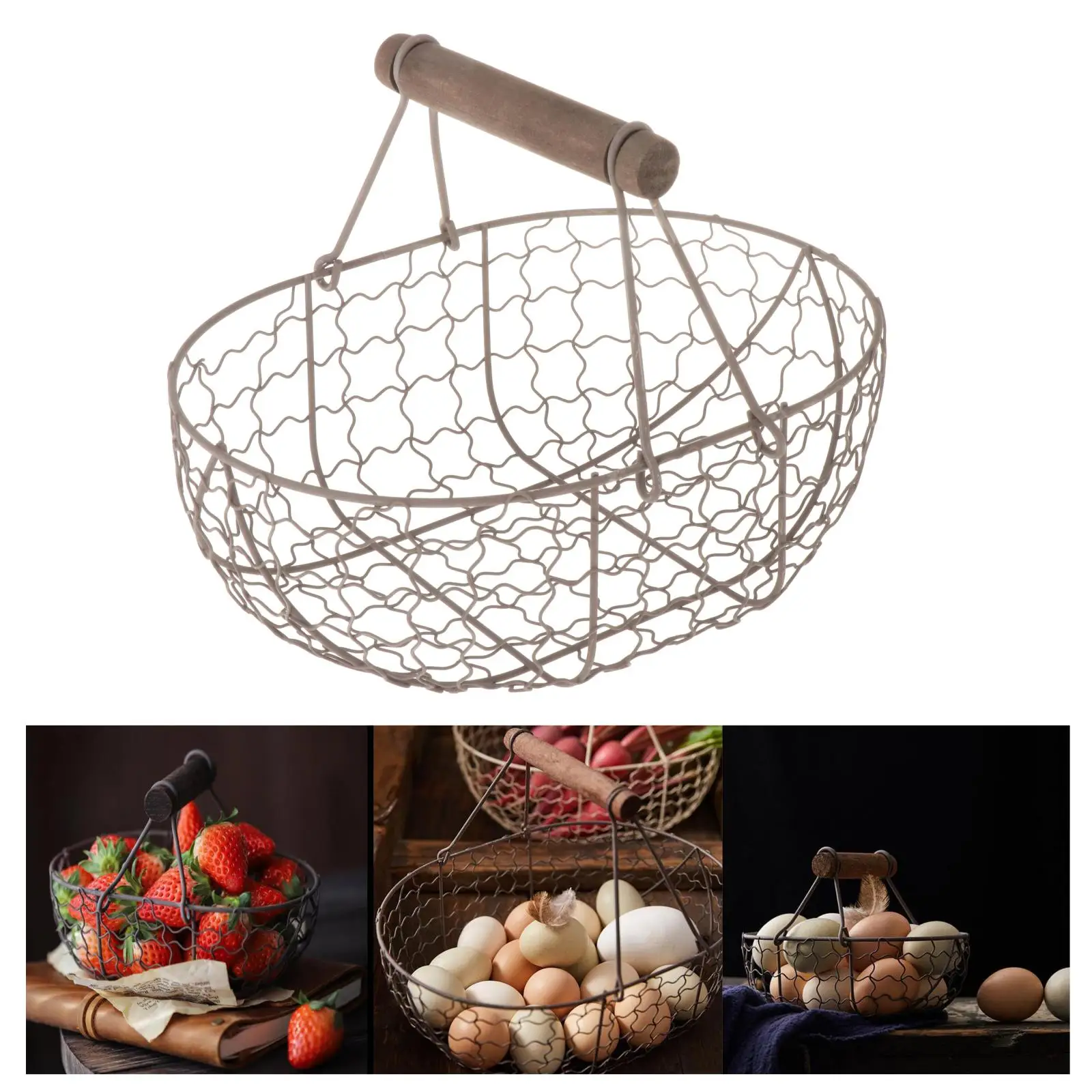 

Железная корзина для фруктов с деревянной ручкой