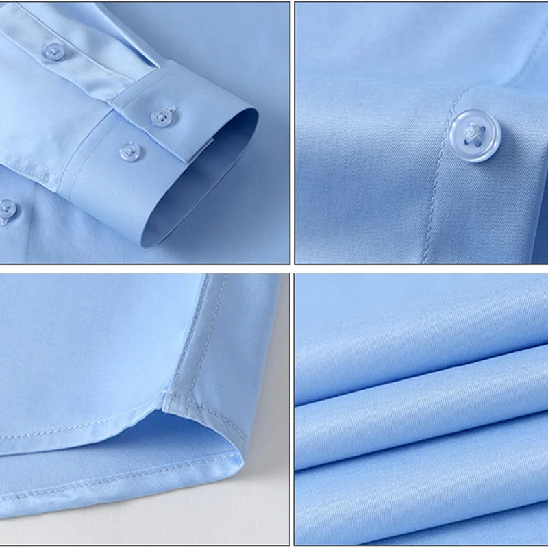 New autumn and winter anti-wrinkle seamless cotton stretch bamboo fiber men's shirt long-sleeved solid color business shirt
