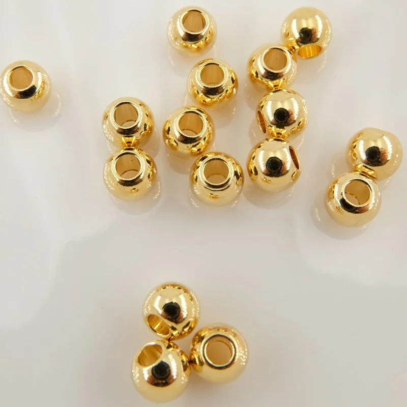 50 Pcs/bag 14k Gold Coated Brass Round Beads Through Holes Electroplated Real Gold DIY Necklace Bracelet Accessories Do Not Fade