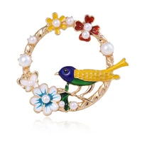 blucome enamel animal brooch bird with wreath pins for women girls coat hat bag hijab pins wedding party corsage holiday gifts