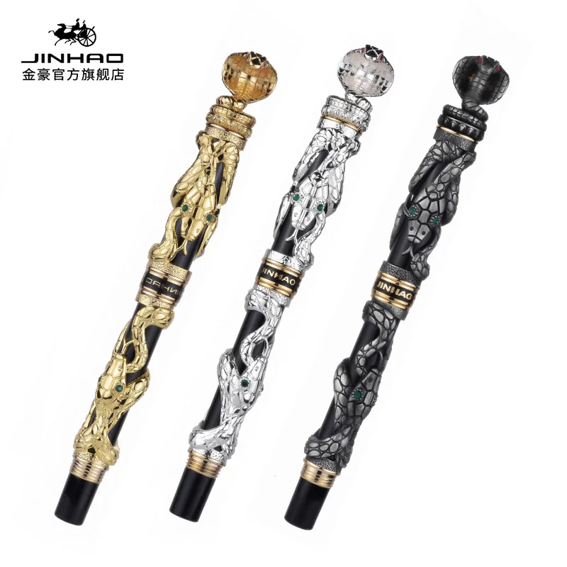 

JINHAO High Quality Metal Snake Fountain Pen Luxury Calligraphy Ink Pen Iraurita Cobra 3D Pattern 0.5 Nib Office Supplies