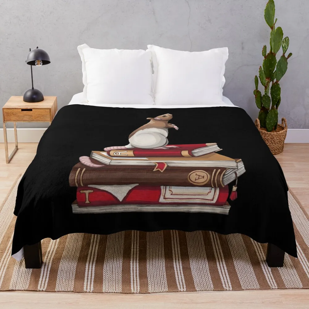 Крыса на штабе книг Плед Одеяло для дивана Одеяла